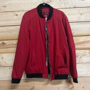 Vibrant Red Bomber Jacket with Sporty Ribbed Trim